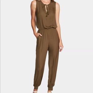 VINCE CAMUTO XXS Green/Brown Sleeveless V Neck Jumpsuit